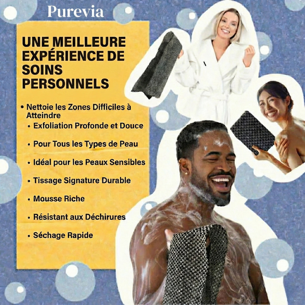 Serviette de douche exfoliante antibactérienne Purevia