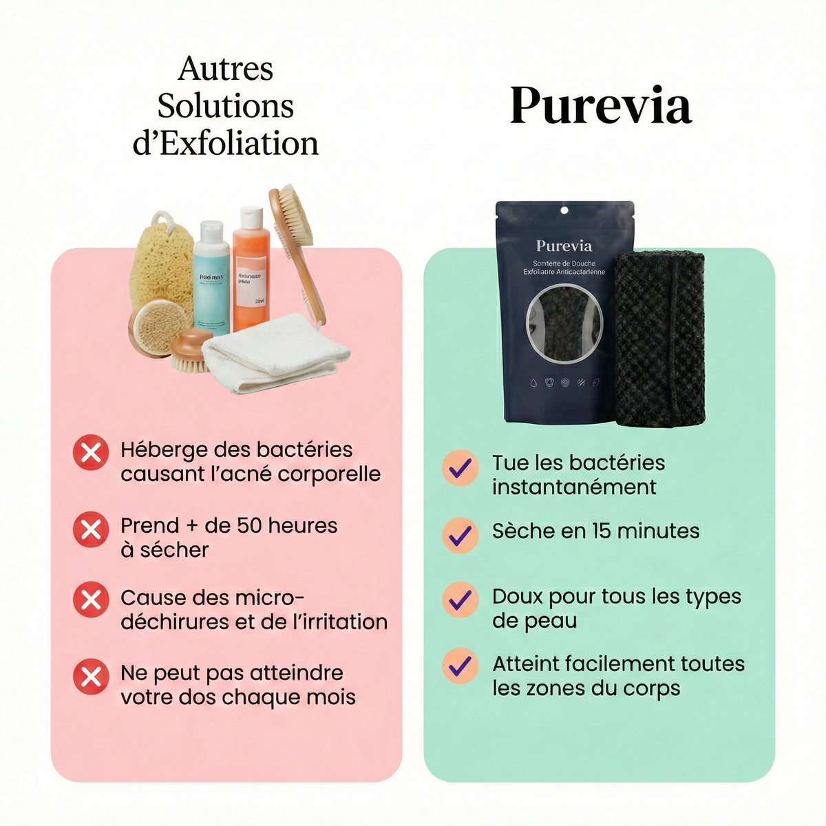 Serviette de douche exfoliante antibactérienne Purevia